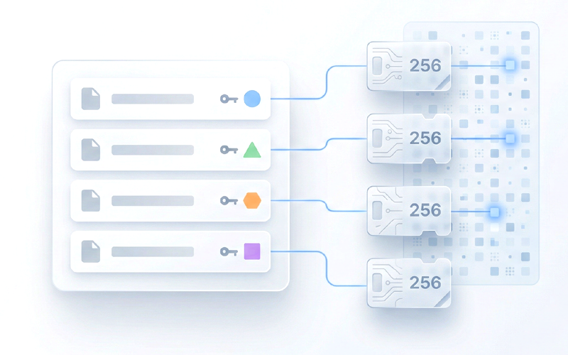 Necron Vault Manager file list showing per-file encryption with Encrypt and Decrypt controls