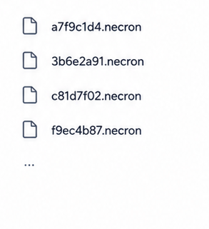 Encrypted file list in cloud storage showing random .necron filenames only